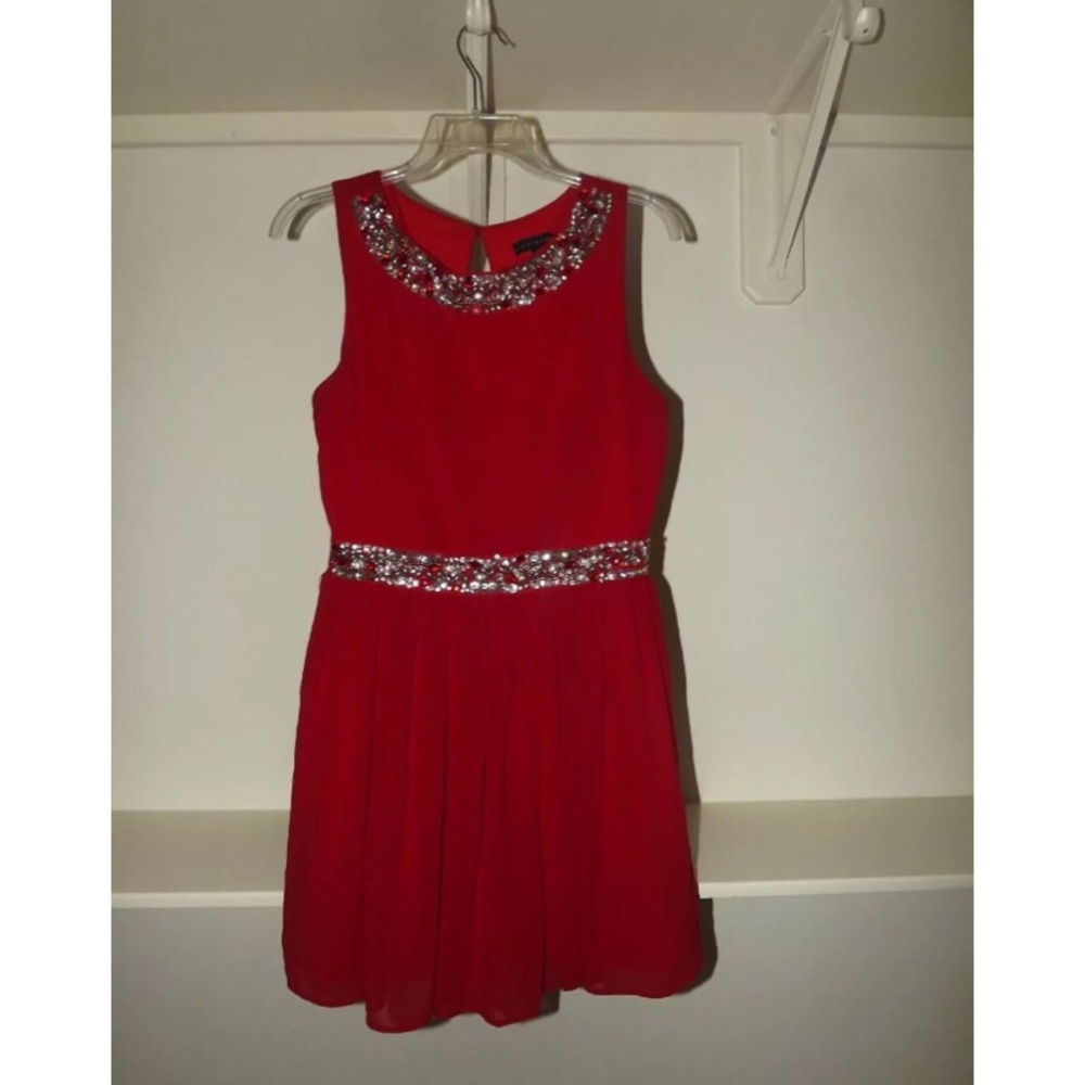 Formal Red Rhinestone Mini Dress